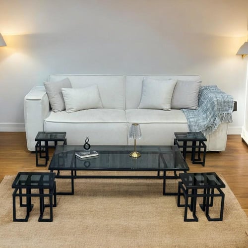 طقم طاولات ضيافة ارضي زجاج اسود