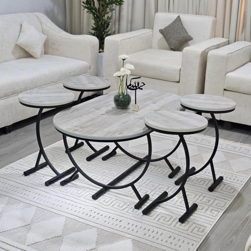 طقم طاولة تقديم حديد سطح خشب