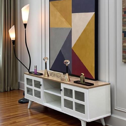 طاولة تلفزيون مودرن خشب MDF مع أبواب زجاجية شفافة...