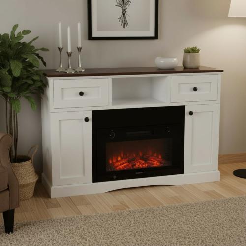 مدفأة خشبية بيضاء - تصميم دافئ وعصري