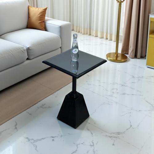 طاولة خدمة سنديان بسطح زجاج مرايا – تصميم فاخر ومخ...