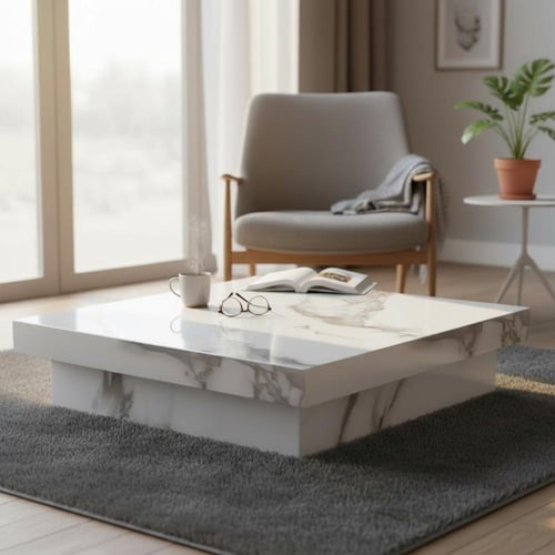 طاولة خشب ببديل رخام – رئيسية للقهوة والشاي