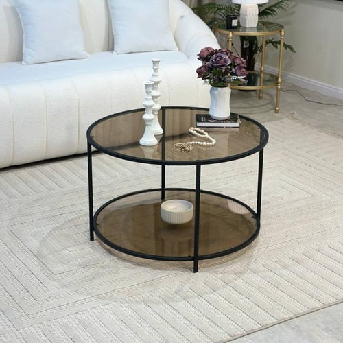 طاوله ضيافة دورين لون اسود زجاج بني