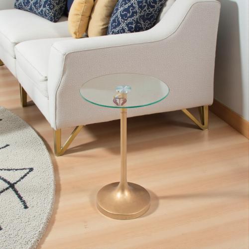 طاولة خدمة السطح زجاج شفاف والقاعدة رخام صناعي لون...