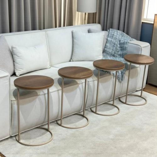 طقم طاولات خدمة 4 قطع – تصميم دائري بلون شمباني فا...