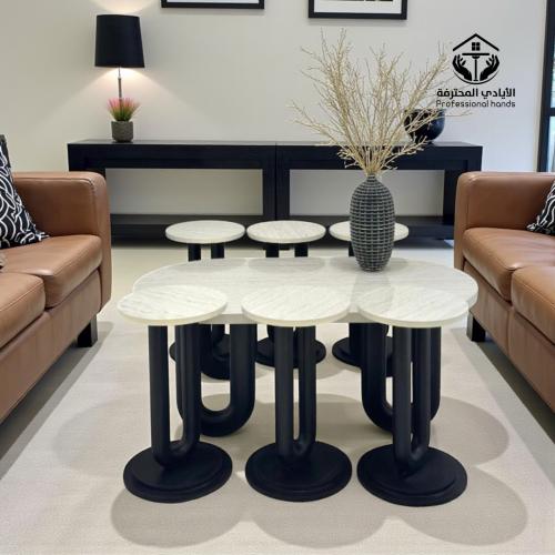 طقم طاولات بديل رخام 7قطع قاعده خشب اسود