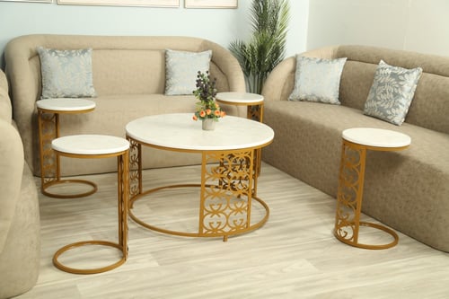 طقم طاوله حديد ليزر سطح خشب شكل ماركه