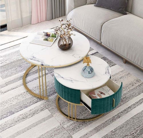 طقم طاوله قهوه مع درج مصممه بشكل عصري وحديث