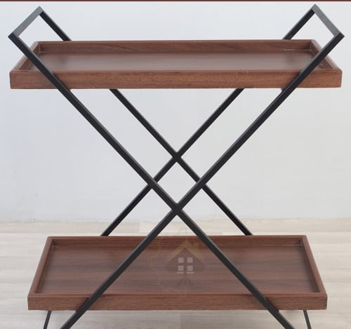 عربة تقديم شكل اكس دورين خشب لون بني