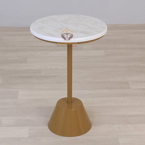 طاولة خدمة سطح خشب دائري وقاعدة لون ذهبي