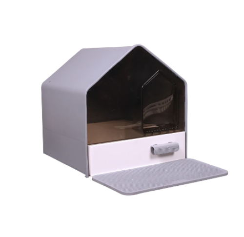 صندوق رمل للقطط بتصميم منزل مغلق مع غطاء ومجرفة