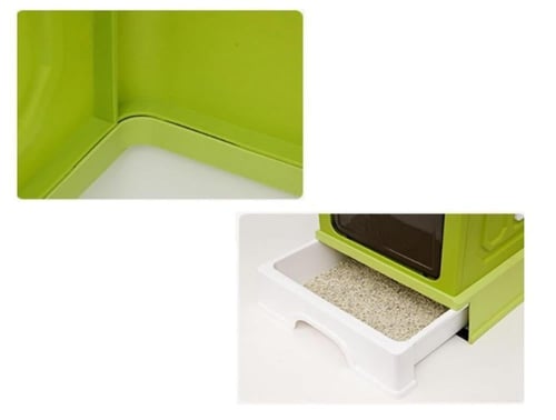صندوق رمل للقطط ليتر بوكس مغلق مع درج للتنظيف السه...