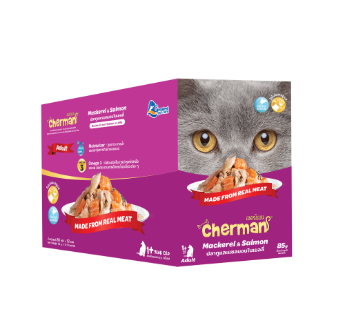 كرتون اكل قطط رطب بالماكريل والسلمون للقطط البالغة...