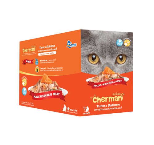 كارتون شيرمان اكل قطط رطب تونة وسلمون في الجيلي لل...