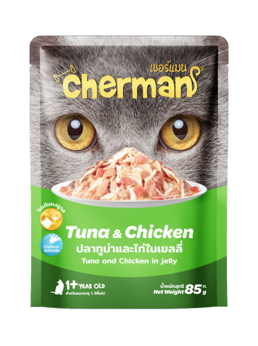 شيرمان اكل قطط رطب بالتونة مع الدجاج في الجيلي 85...