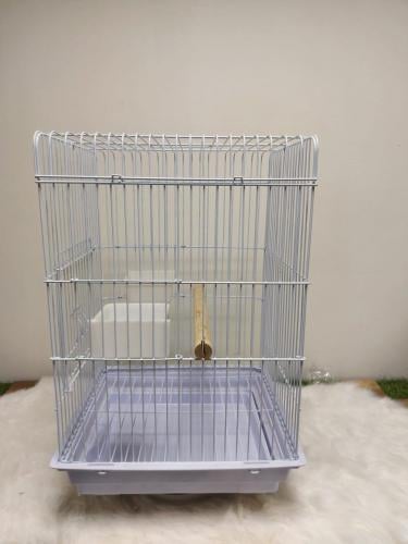قفص ببغاء كبير معدني ألوان أبيض وسلفر مع حوامل