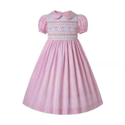 10027- Pink dress embroidered the chest - hand embroidery - 100% cotton