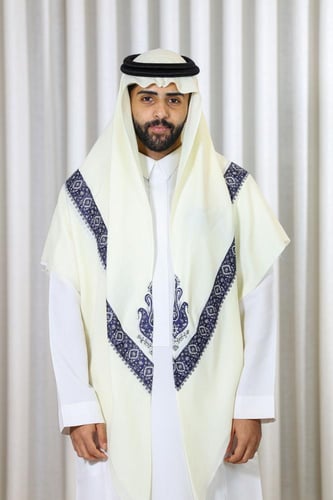 شال كشميري شتوي مطرز ازرق داكن