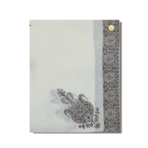 شال كشميري عاجي بتطريز رمادي