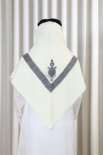 شال كشميري بتطريز رمادي داكن