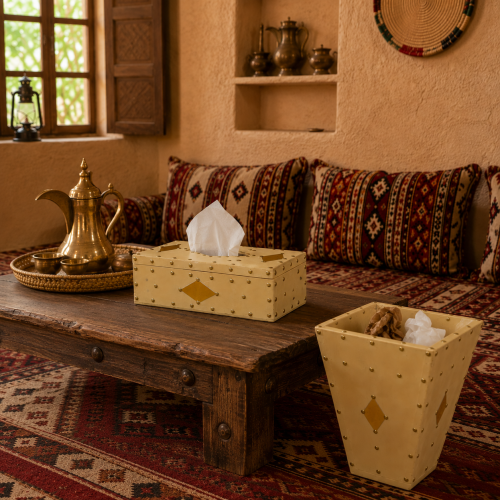 طقم سلة مهملات وحامل مناديل تراثي للمجالس-سكري