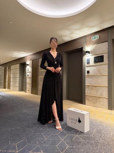 فستان انيق لامع بلون البني المحروق