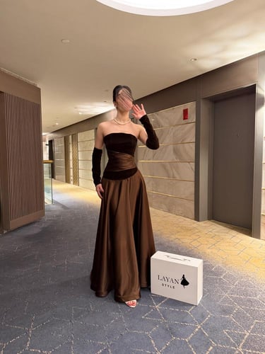 فستان بني باكمام منفصله