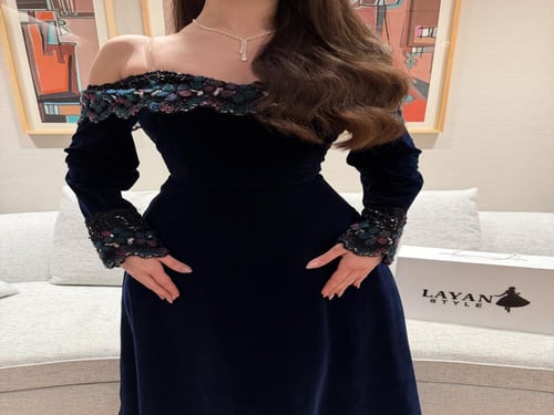 فستان ليان الكحلي المخملي المطرّز