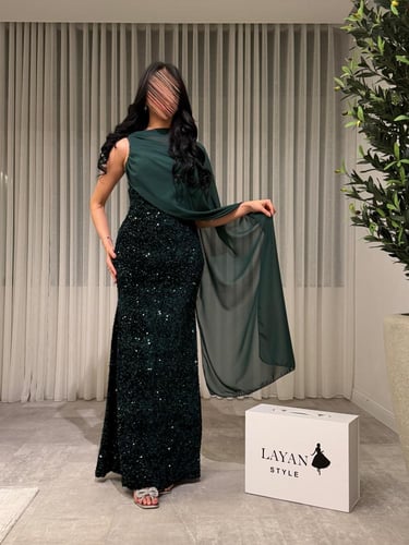 فستان اخضر غامق انيق