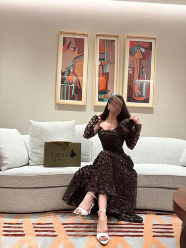 فستان بني راقي باكمام منفصله