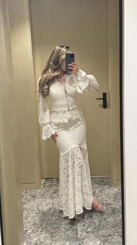 فستان ابيض دانتل فرنسي انيق