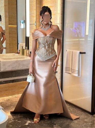 فستان سهرة خام الميكادو بتطريز يدوي