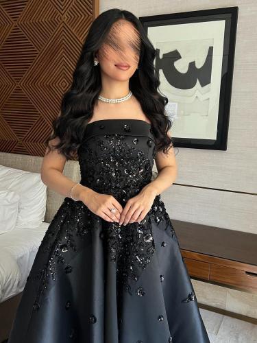 فستان سهره اسود بتطريز راقي