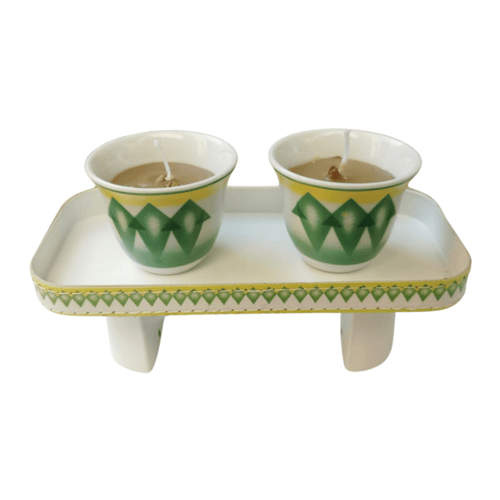 طقم فناجين الشمع بالقهوة ( أخضر )