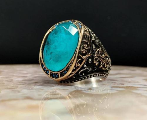 خاتم رجالي من الفضة السويسري 925 مرصع بحجر التورما...