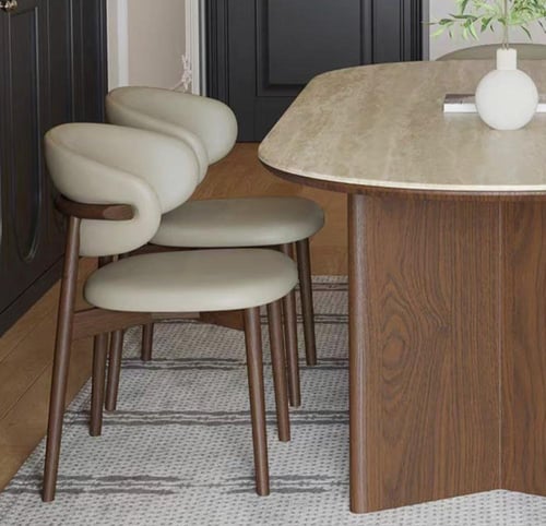 طاولات طعام مع 6كراسي بتصميم بيضاو بسطح رخام وقاعد...