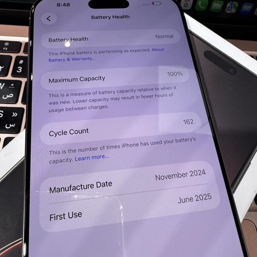 ايفون 16 برو ماكس سعه 256 مستعمل نظيف نسبة البطاري...