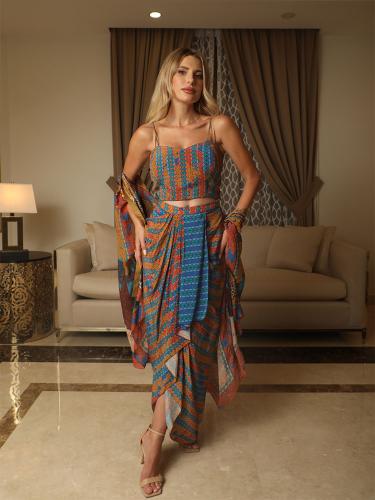 Modern Indo-Western Draped 3-piece set Ensemble طقم "إندو-ويسترن" المنسدل - ٣ قطع