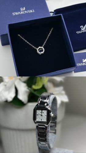 طقم ساعه وسلسال سوارفسكي مع الملحقات