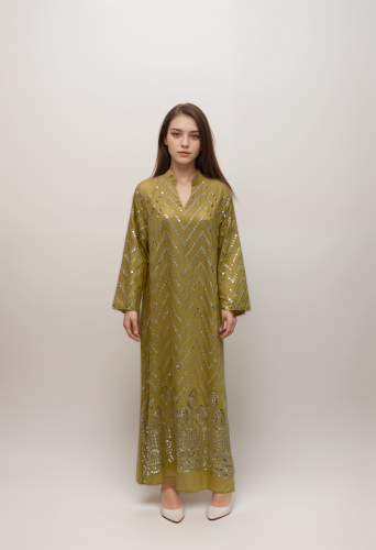 جلابية ترتر نسائي مطرزة بأكمام واسعة dc275