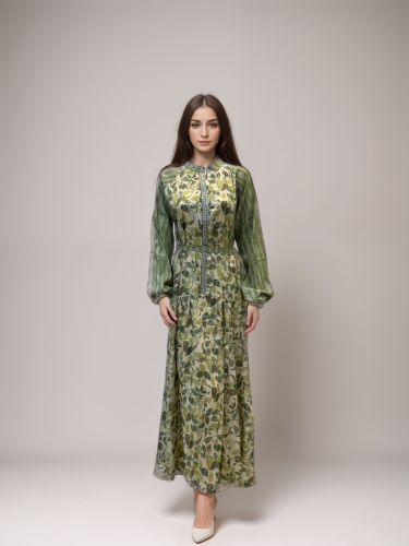 جلابية هندي كشميري بنقوش زهور خضراء Z935