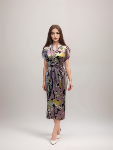 فستان سهرة حرير قصير مشجر نص كم ng002