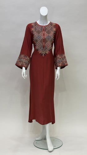 جلابية ناعمة نسائي ميدي بتطريز أزرار dc458