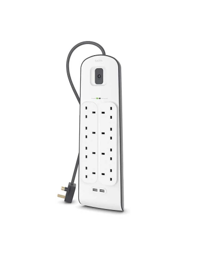 توصيلة بيلكن 8 منافذ طاقة بمنفذين USB بطول- 2 متر