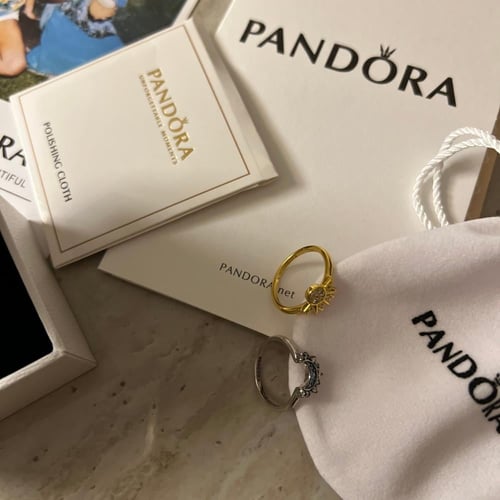 خاتم باندورا قمر وشمس - مطلي فضة