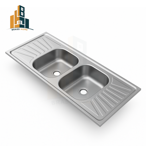 مجلى حوضين وسط ستانليس ستيل فتحة11/2 بدون هراب NSD