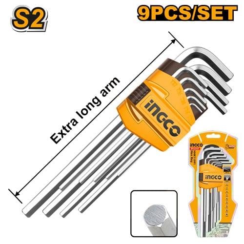 9-piece long arm hex key set with holder – INGCO