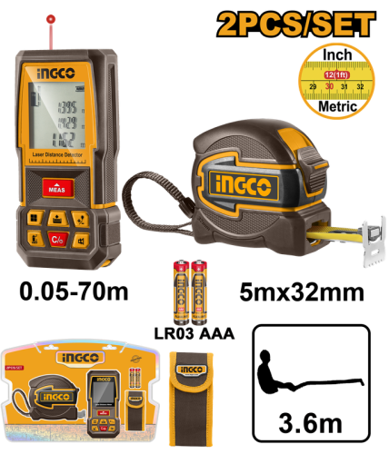 70m Laser Distance Meter & 5m Steel Tape Measure C...