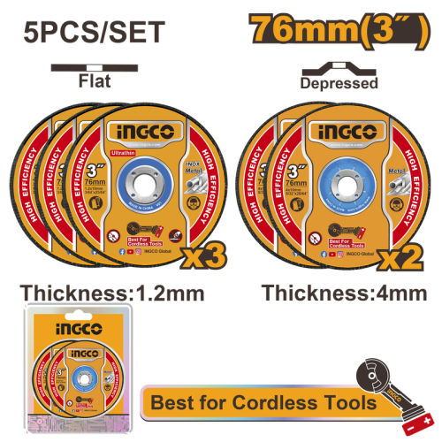 5-Piece 3-Inch / 76mm Metal Cutting and Grinding D...