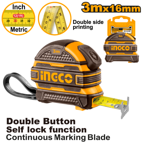 3 m × 16 mm double-sided self-locking steel measur...